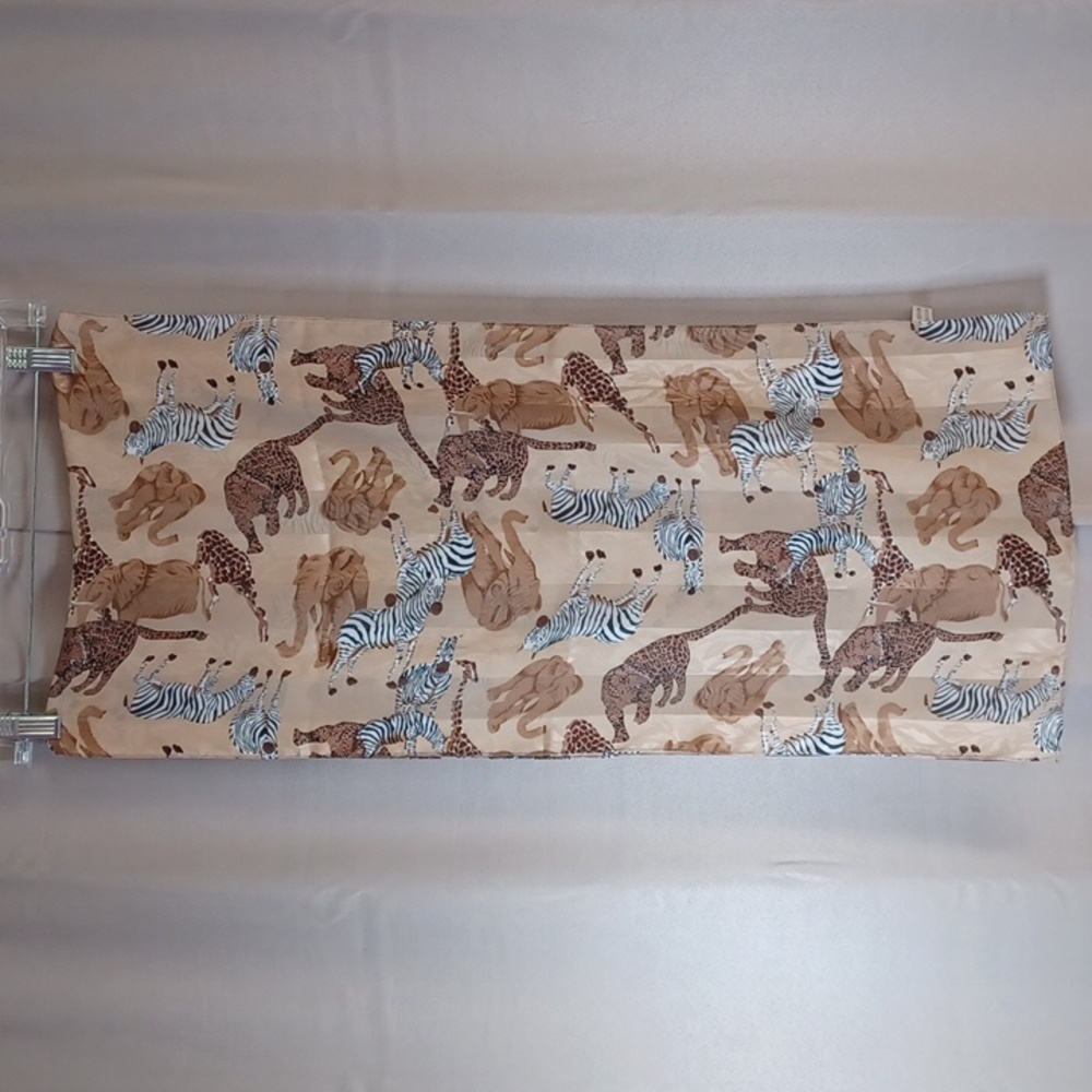 Semi-Sheer Scarf Tan Animal Motif, Elephant Zebra Leapard, Polyester 14×60